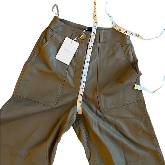 Ted Baker Cropped Wide Legs Leather Pants in Gray Size 00 - Picture 8 of 9